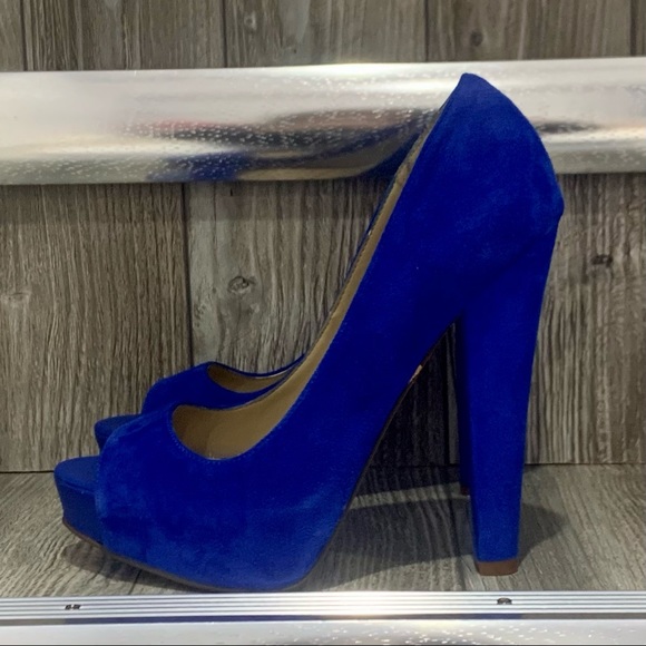 Aldo Suede Platform Peep Toe Heels Royal Blue 6